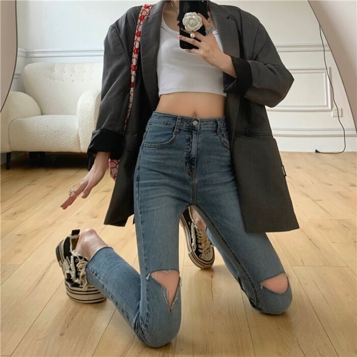 ジーンズ ハイウェストウェストパンツ サマー 夏物 モンロー88478436054