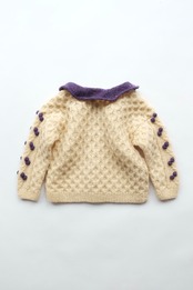 【Kids】Cable knit sweater with a purple collar