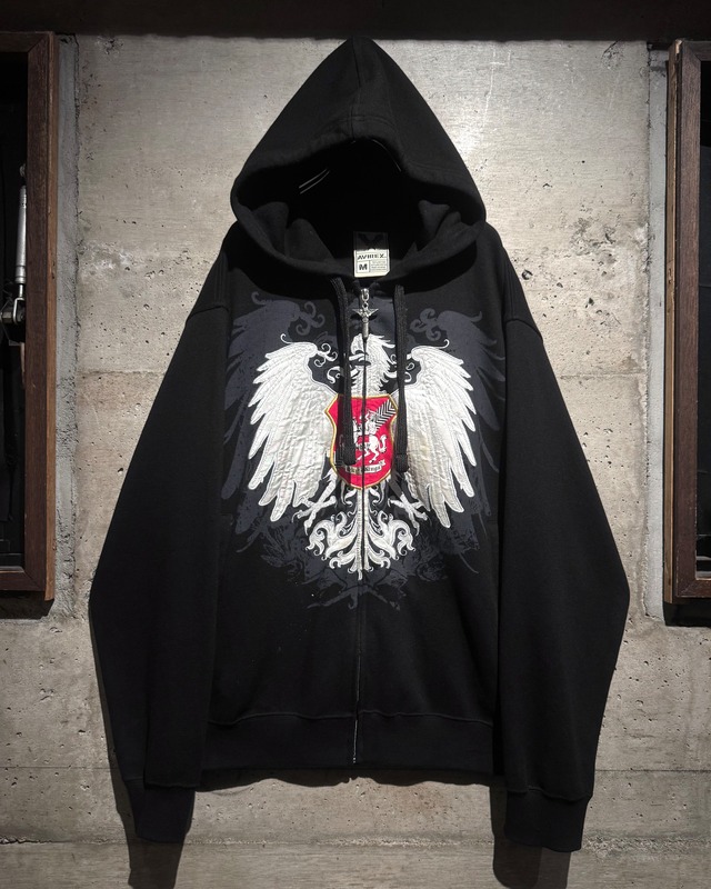 【Caka】“AVIREX” Eagle Print × Embroidery Vintage Zip Up Hoodie