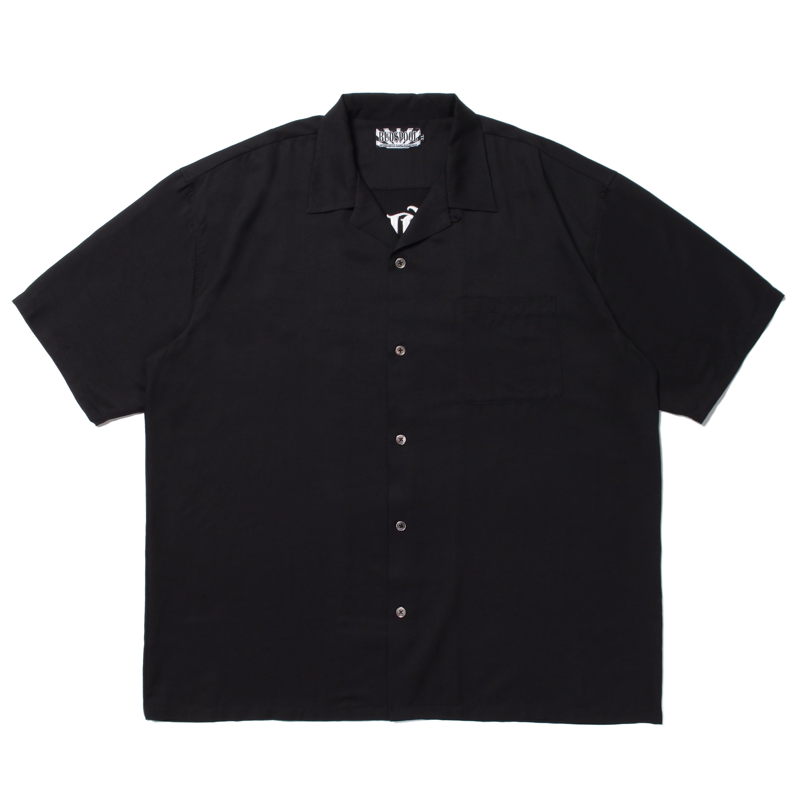 バッズプール　タギングフォント　オープンカラーシャツ　半袖　黒　ブラック　XL