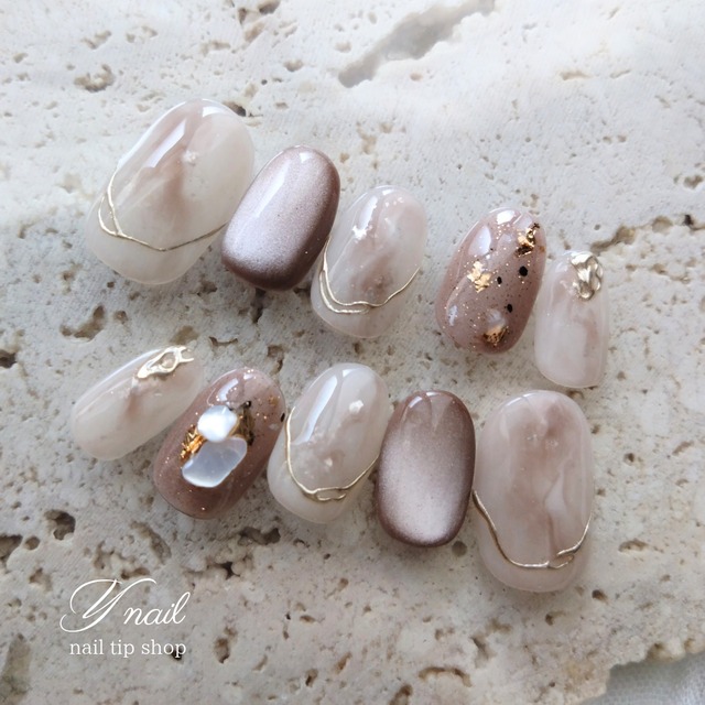 再販＊ベージュホワイトネイル【計測チップ付】 | y nail