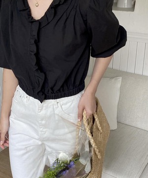 《即納商品》date frill blouse (ivory / black)
