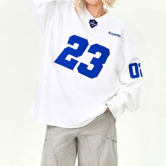 ナンバリンググラフィックルーズトップス 2col   R01505