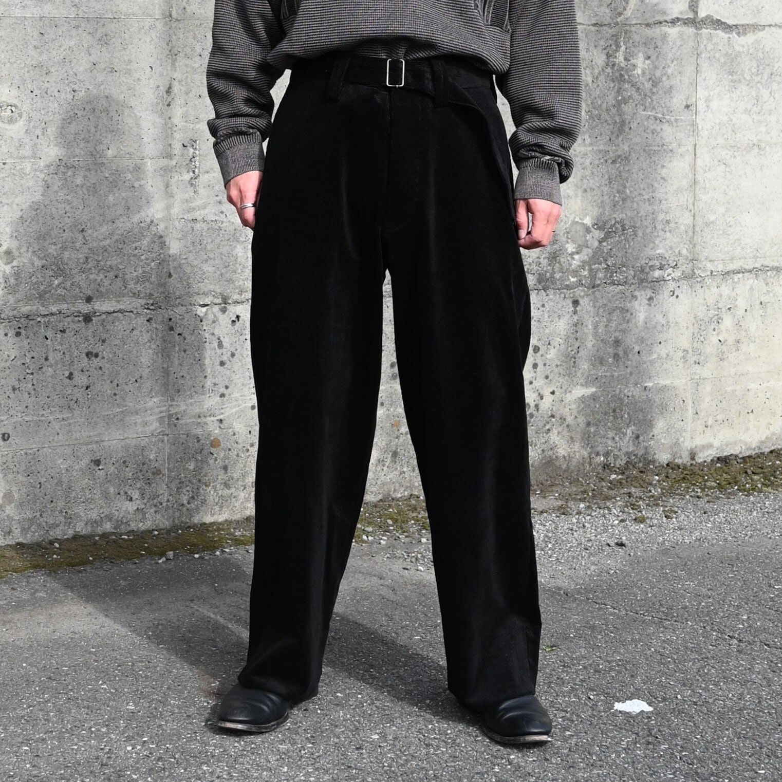 INTERIM / 9W LINEN COTTON CORDUROY BELTED MIL BAGGY TROUSER | GANKO