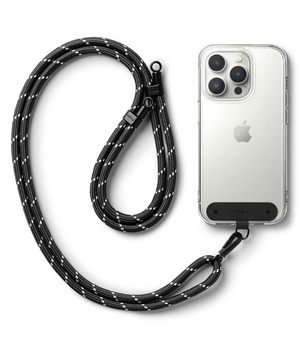 【努力特価】【Ringke】STRAP HOLDER LINK ストラップ 首掛け 斜め掛け 長さ調整 落下防止 紛失防止 携帯ストラップ 首掛けストラップ クロスボディ ネックストラップ ショルダーストラップ ストラップホルダー スマホストラップ (タグパッチ+ストラップ 1SET) - (Holder Link - Black) (Strap - Black/White)