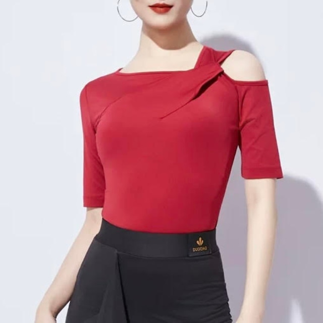 アシンメトリー オープンショルダー ストレッチ トップス 2col D00598