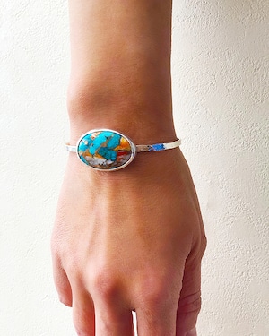 Copper turquoise silver bangle / big