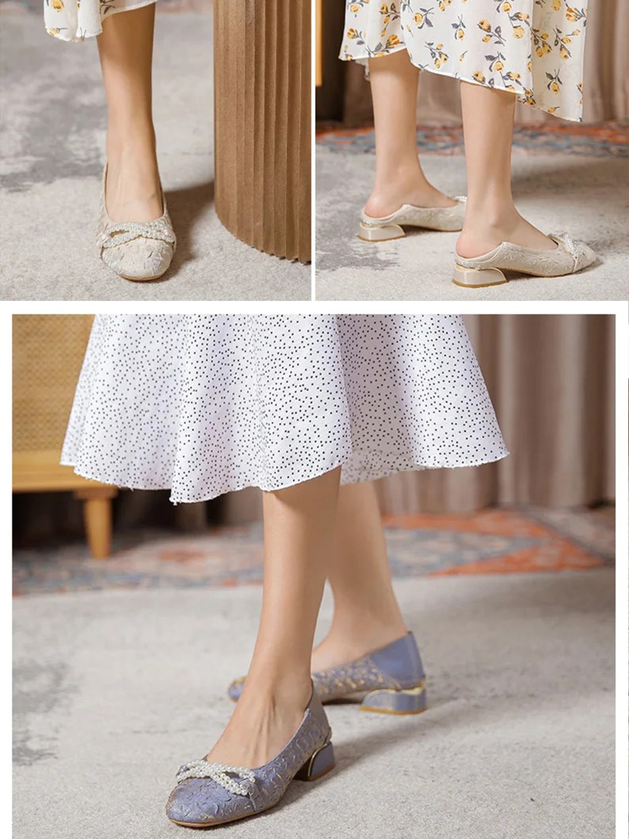 【0292】Ribbon Pearl Lace Pumps Shoes