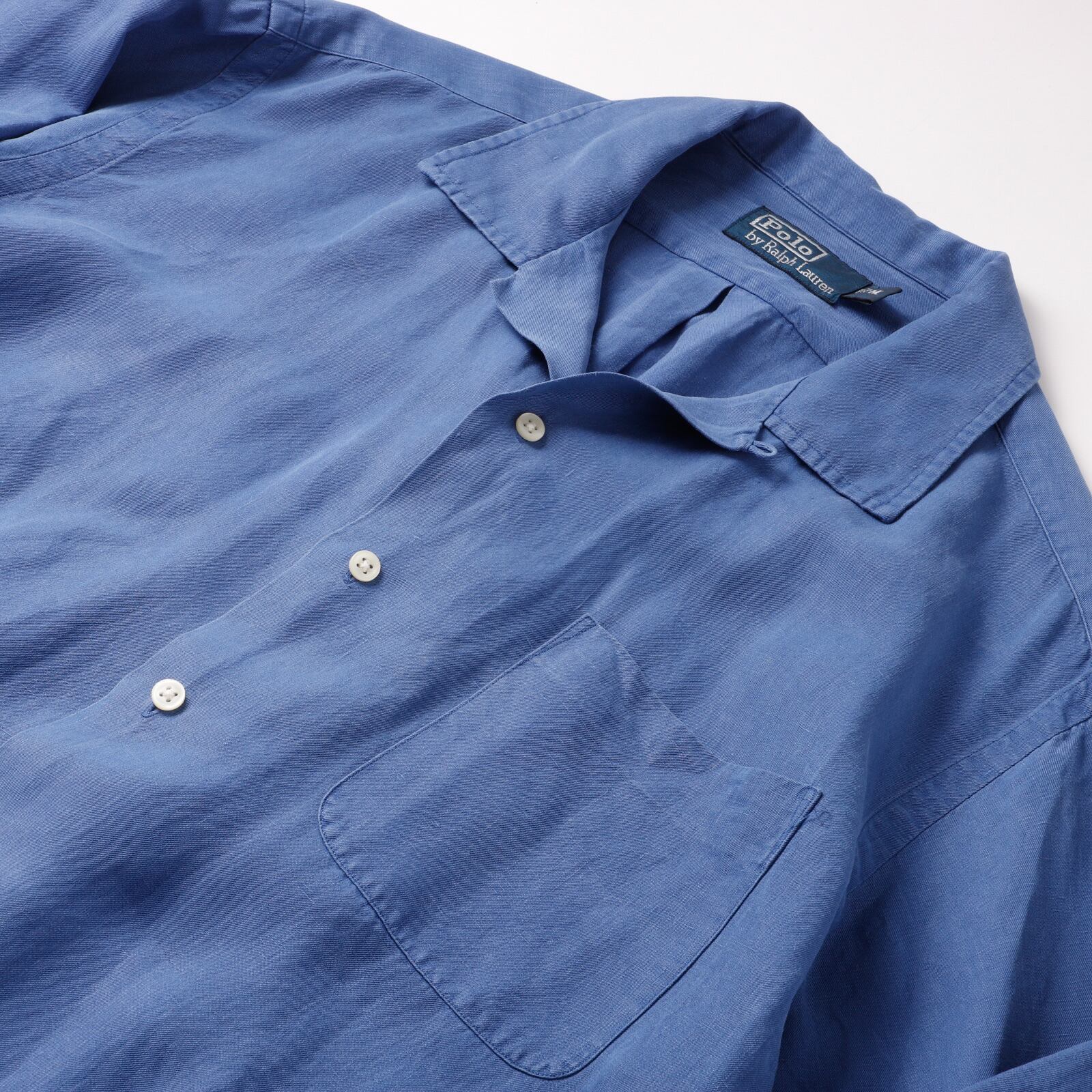 極美品】90s Ralph Lauren special linen silk open collar shirt big