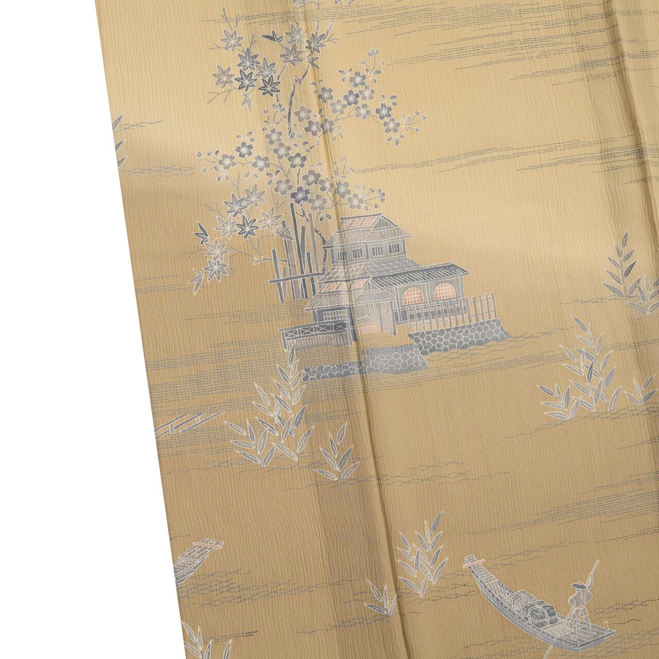 茶屋辻模様 手描友禅 絹ちぢみ単衣着物【中古】 | かわの屋