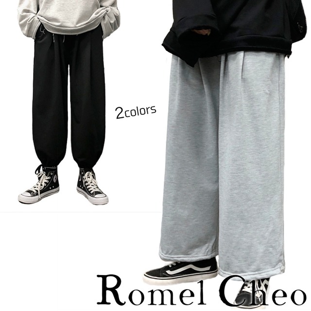 お支払い確認後日以内発送 Romelcheo 2way 裾絞り ワイドパンツ 黒 ストレート ワイド幅 イージー パンツ メンズ レディース ユニセックス ゆったり ウエストゴム ボーイフレンド ストリート系 カジュアル ファッション ロメルチェオ Romelcheo
