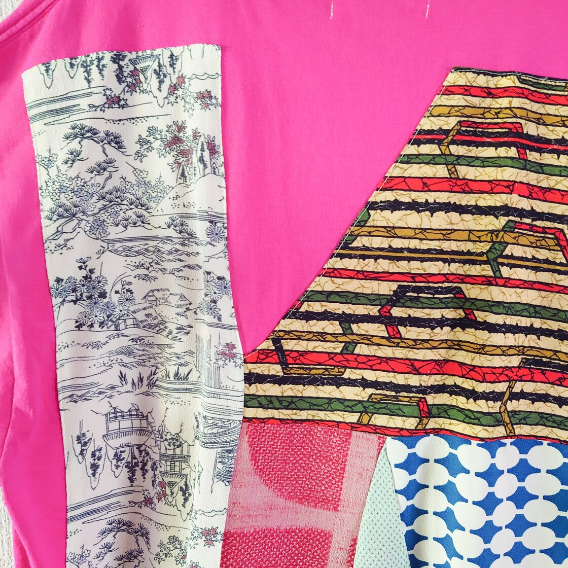 Acote パッチワーク Tシャツ パッチワーク ピンク 着物リメイク kimono 
