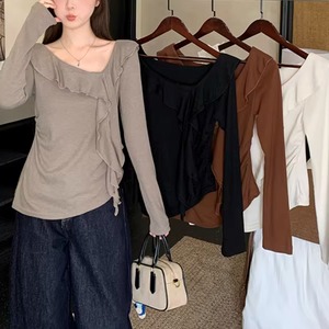 4色スクエアネックラッフルフリルニットトップス ・74194