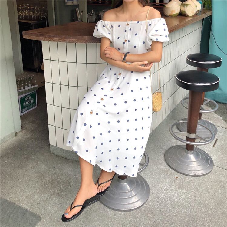 【Lakuo様】ドット柄オフショルダー ワンピース czcz850071_2.jpg