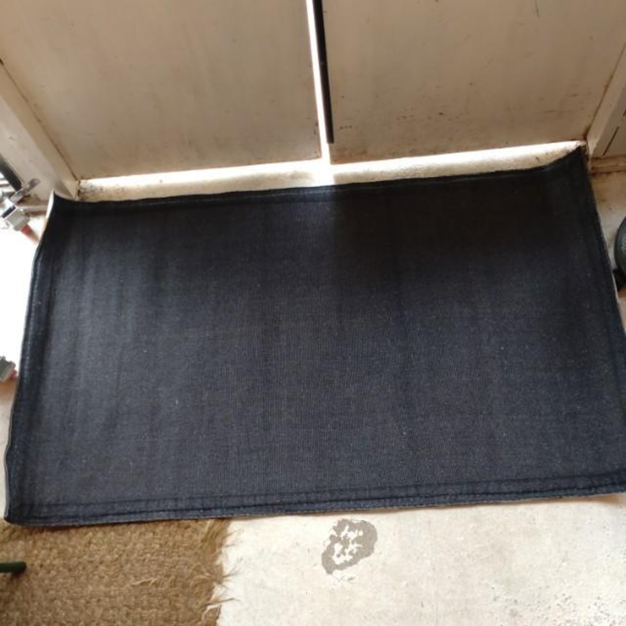 TOPANGA Homefurnishing　デニムレザーパッチラグマット　ベージュカラー　80×140cm　玄関マット　ラグマット　本革　牛革