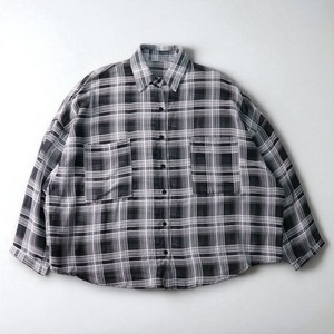 Vintage ombré check see-through balloon shirt "BLACK"