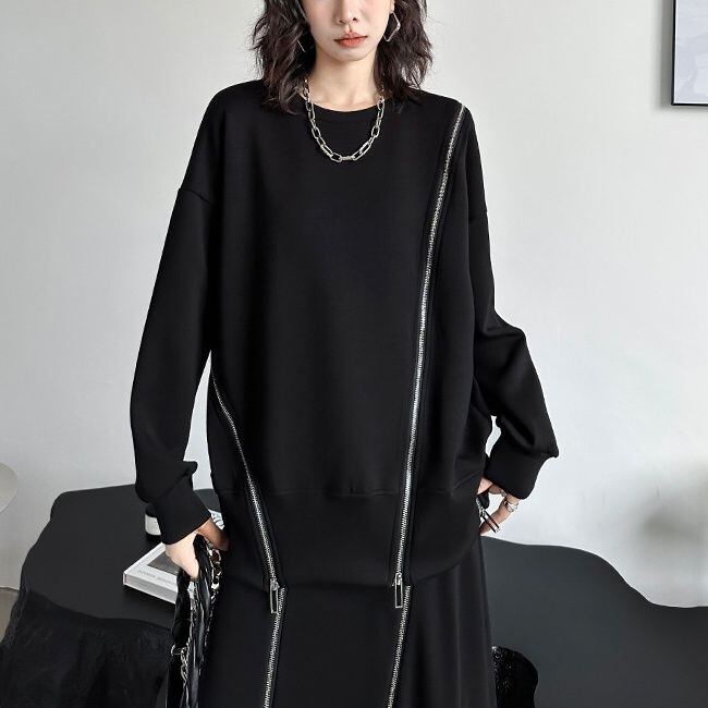ASYMMETRIC ZIPPER LONG SLEEVE SWEATSHIRT M-18744