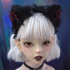リトルレッドチェック猫耳ブラックカチューシャ(lli_6276)