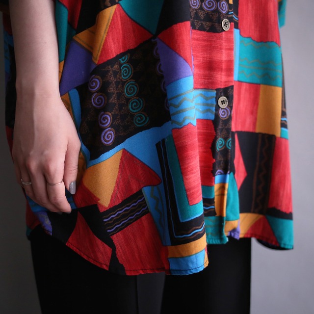 colorful geometry pattern loose h/s shirt