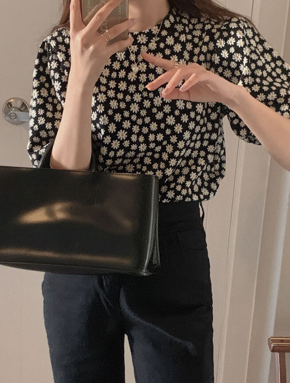 【ヴィンテージ】花総柄短丈デザイナーズブラウス　フェミニン　used BS2