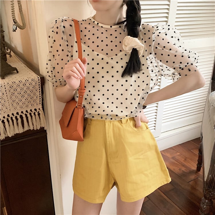 やかさをプ ドット柄 スカラップ レディース服 シースルー 半袖 キング