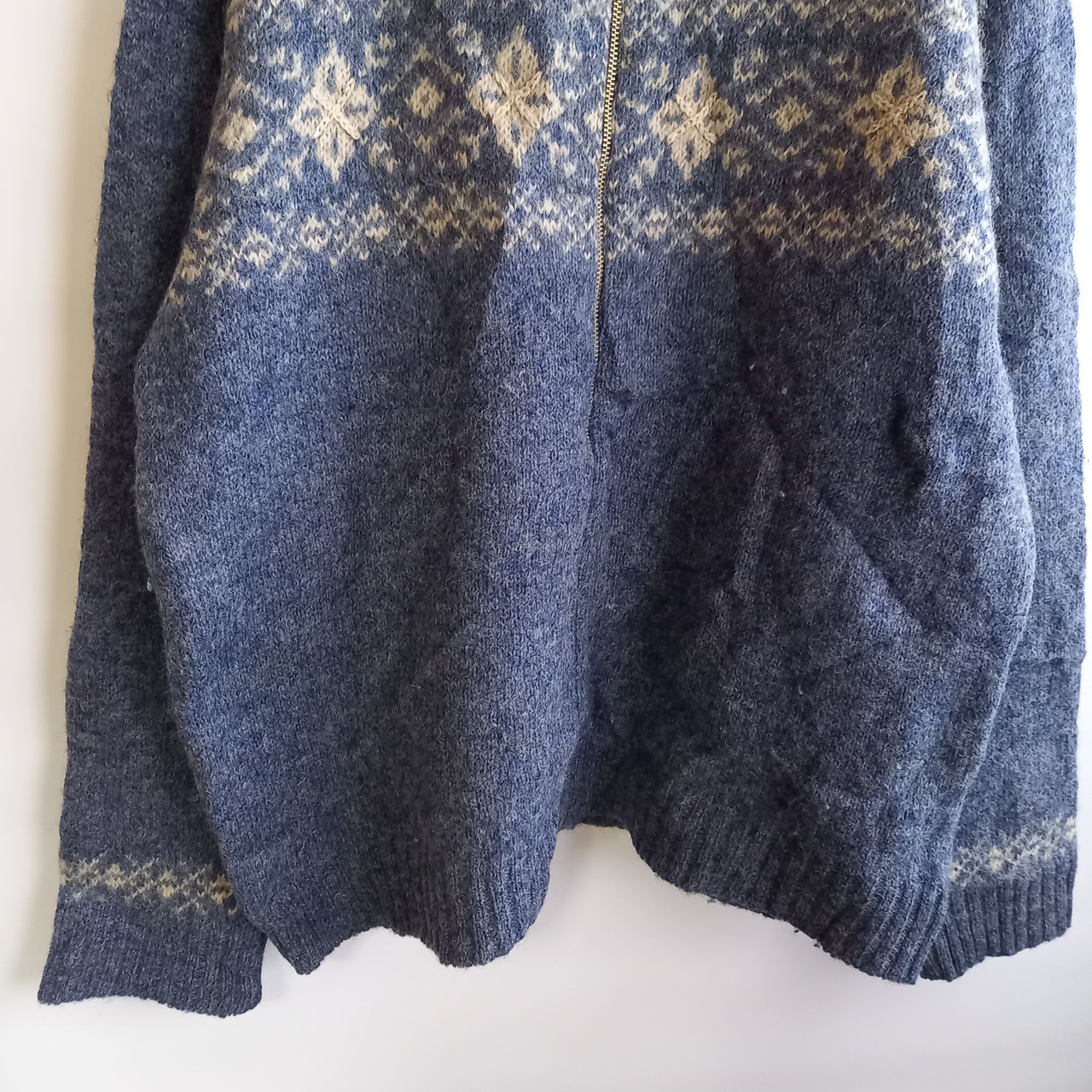 ウールリッチ　フルジップ　カーディガン　ノルディック柄　ブルー　L