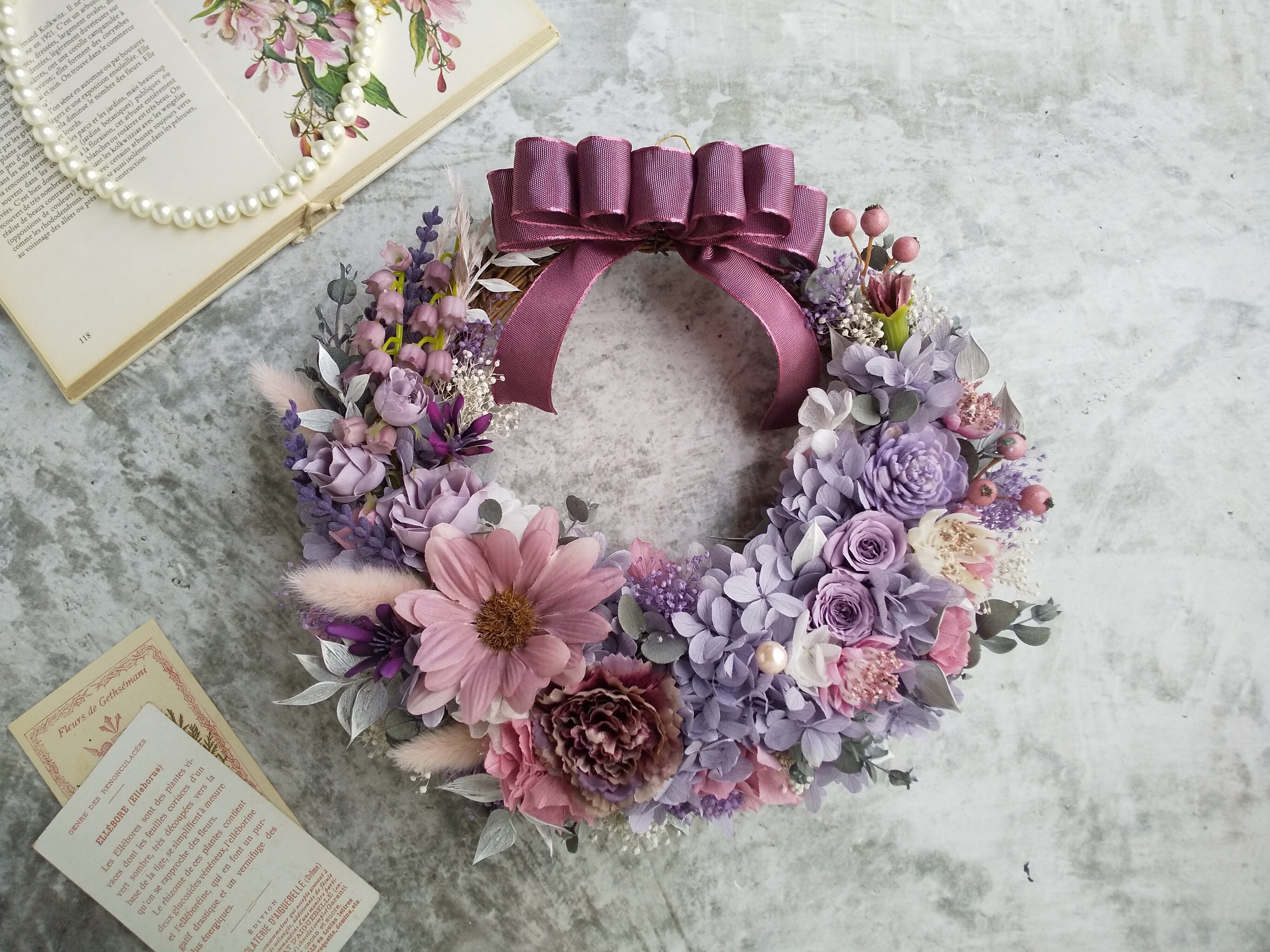 かすみ草のハーフリース フラワーボックス アンティーク雑貨