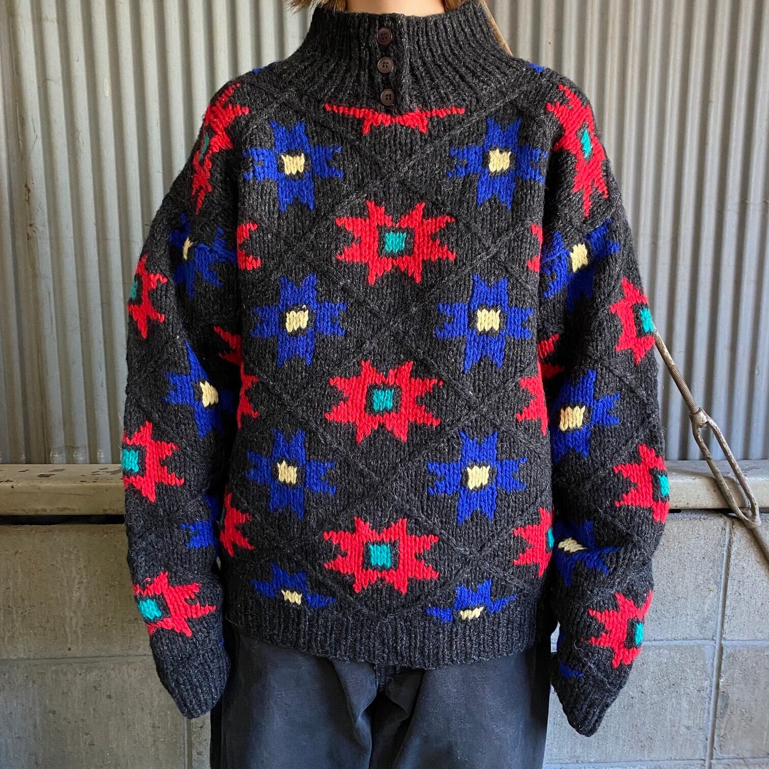 80年代 Woolrich ウールリッチ 花柄 ウールニットセーター レディース