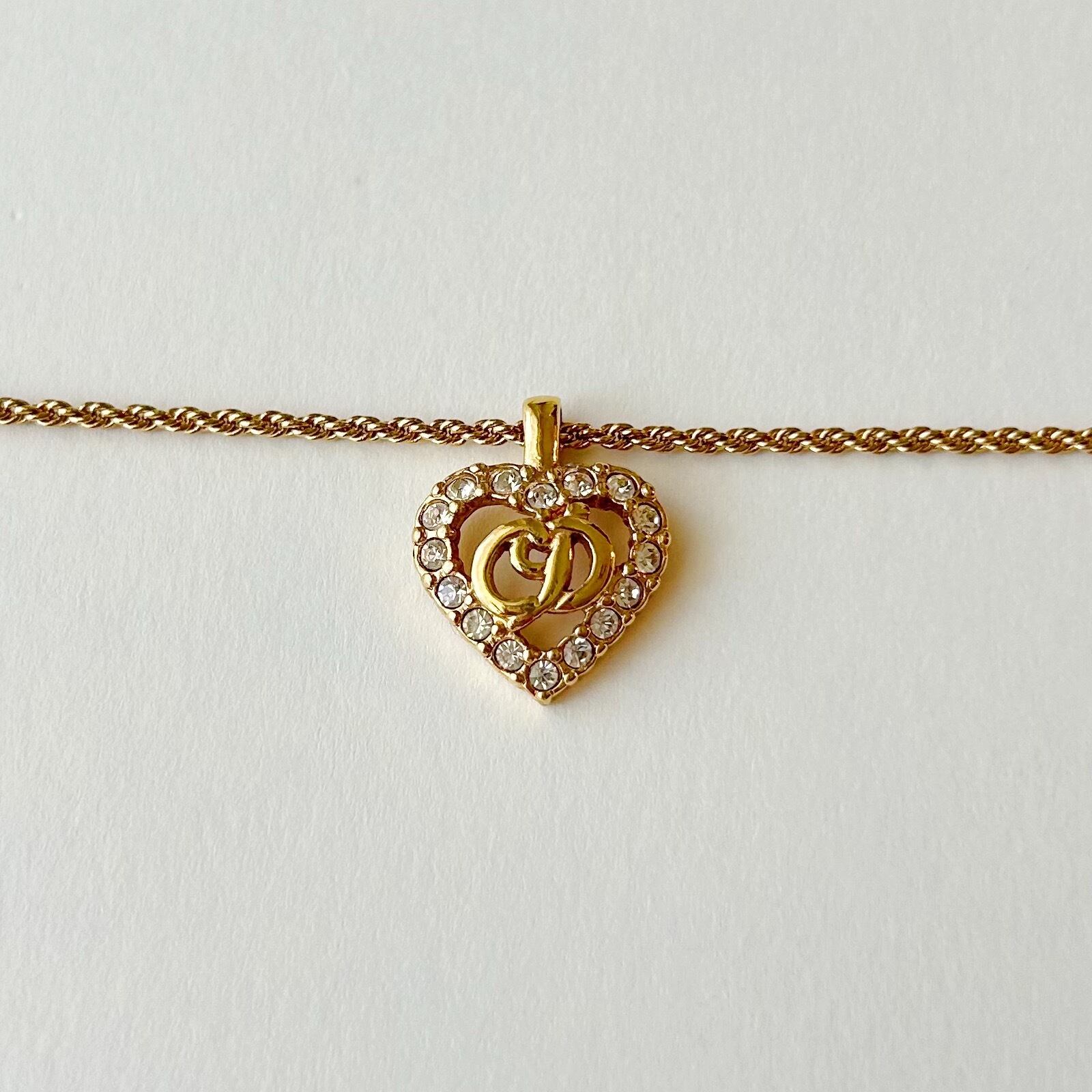 N7081】Christian Dior heart logo rhinestone necklace/クリスチャン