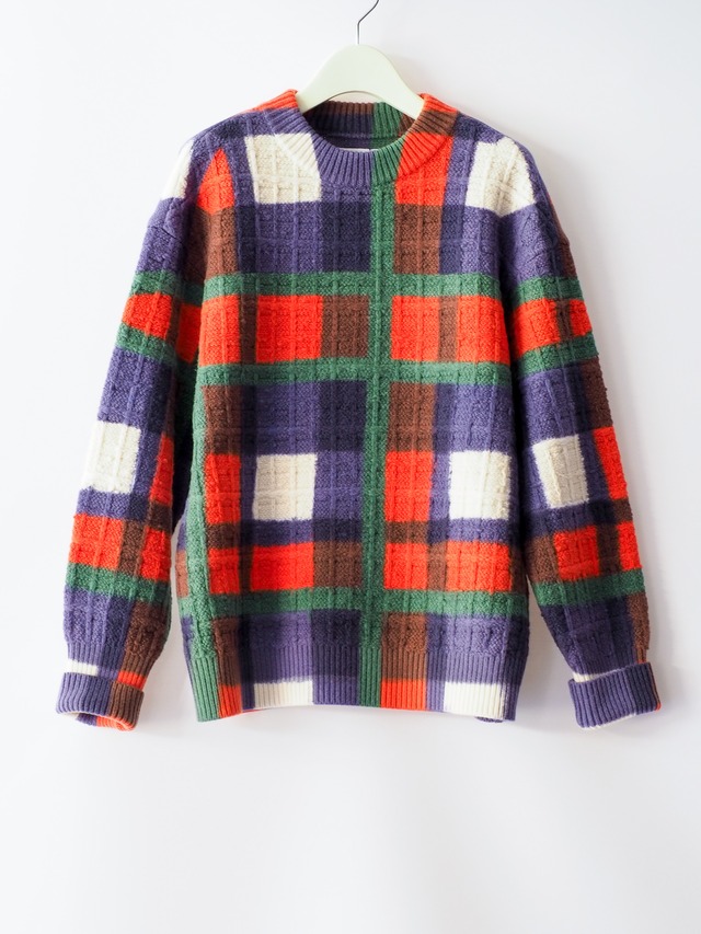 【COOHEM WOMEN】OVER-PRINTED CHECK KNIT PULLOVER　11-214-034