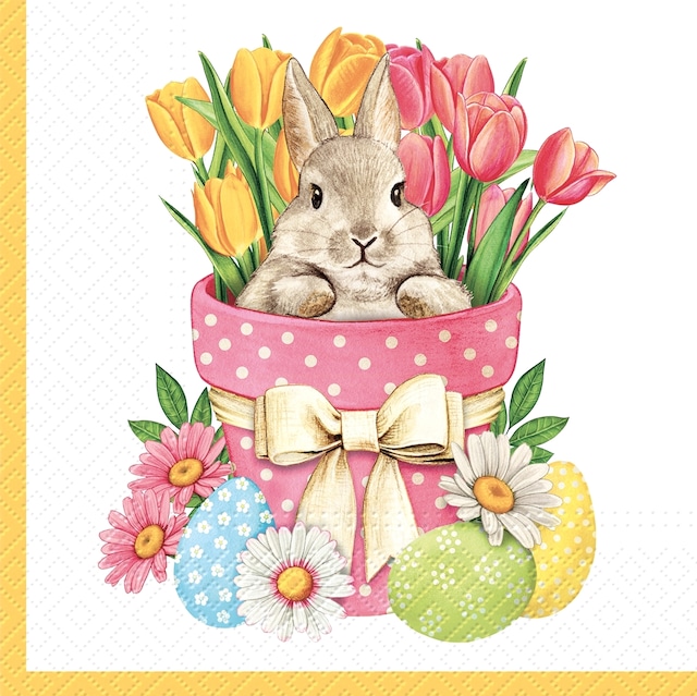 2024春夏【PAW】バラ売り2枚 ランチサイズ ペーパーナプキン Flower Bunny ホワイト