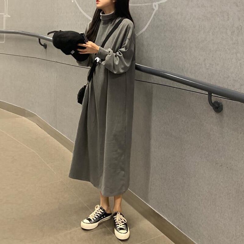 ハイネックセーターの女性の秋/冬着の2020年の新しいルーズバージョンは、膝の長袖トップの上にミドル丈の無地のプルオーバーを着用します 萌量不足6324446153