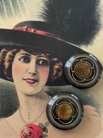 Japanese Vintage ボタン ブラウン×ゴールド フラワー 22mm レトロ アクセサリーパーツ 装飾材 カルトナージュ