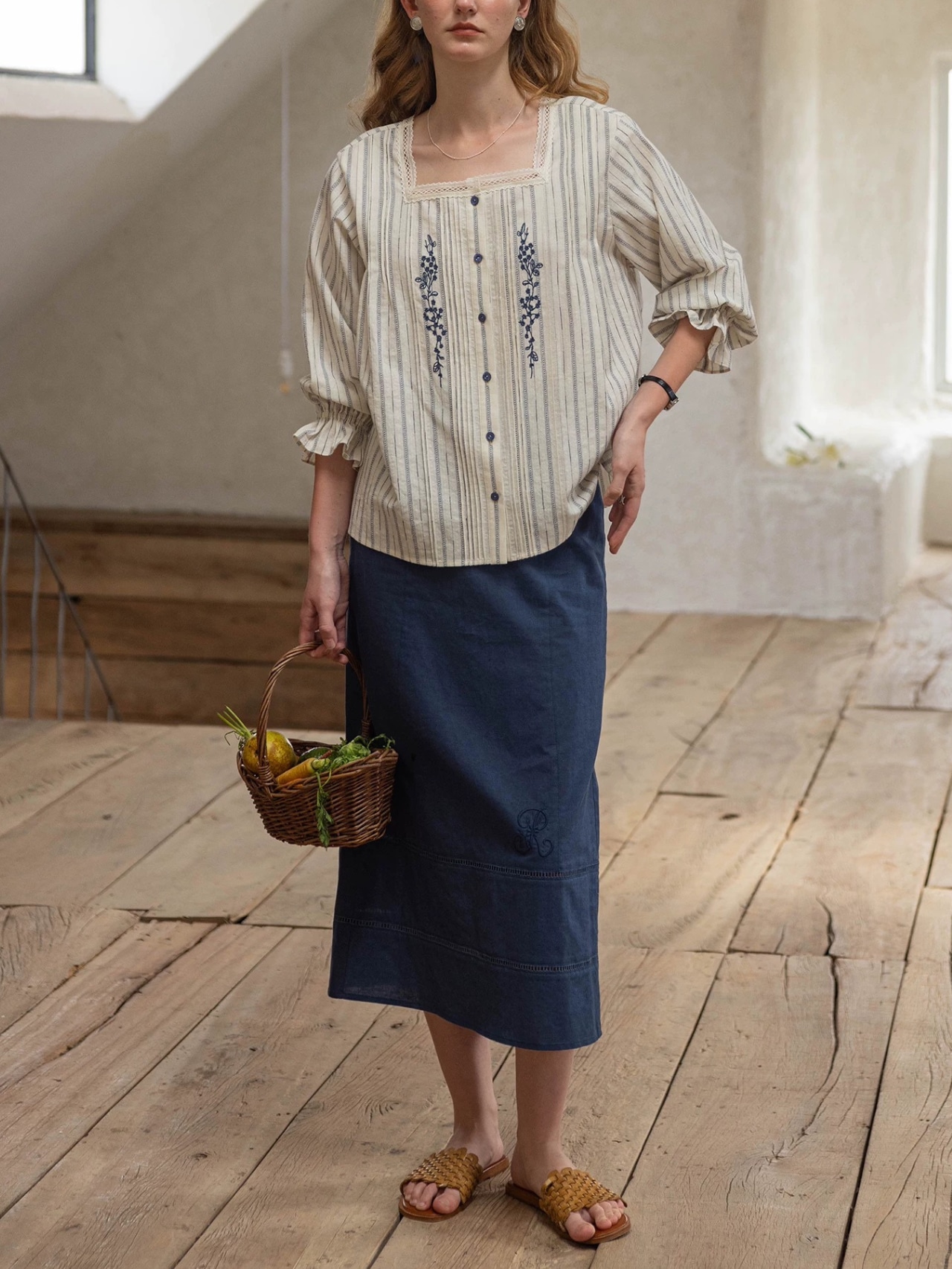 Provence Linen Blend Straight Skirt F0776
