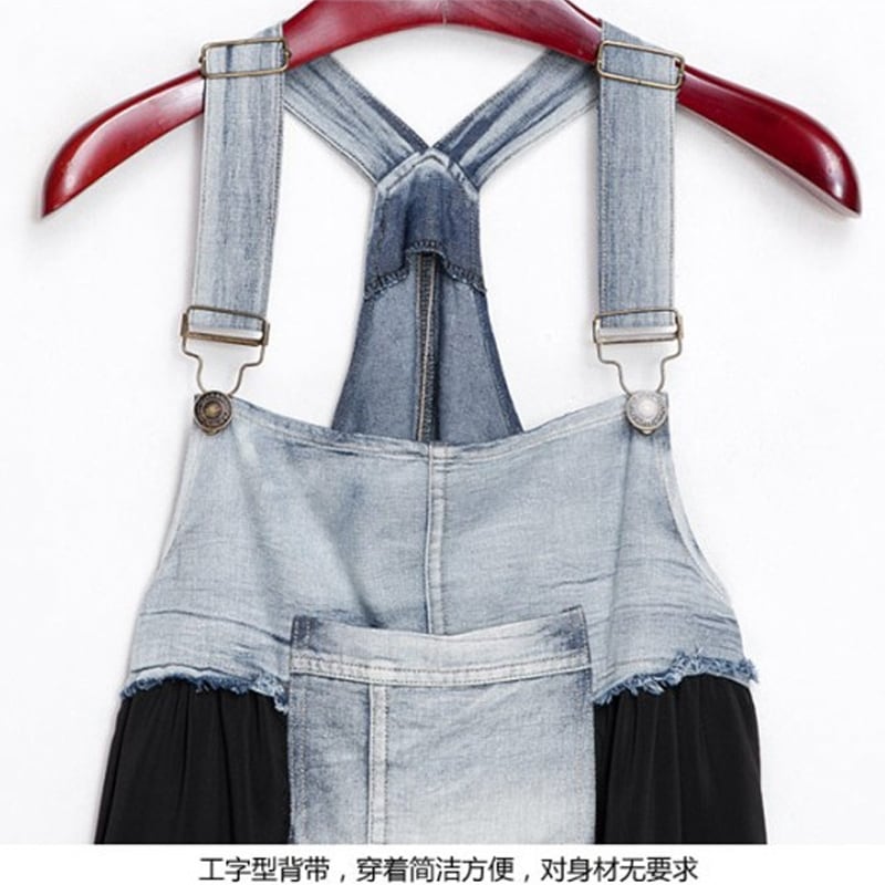 デニム ジャンスカ 異素材 ドッキング ワンピース ジャンパースカート