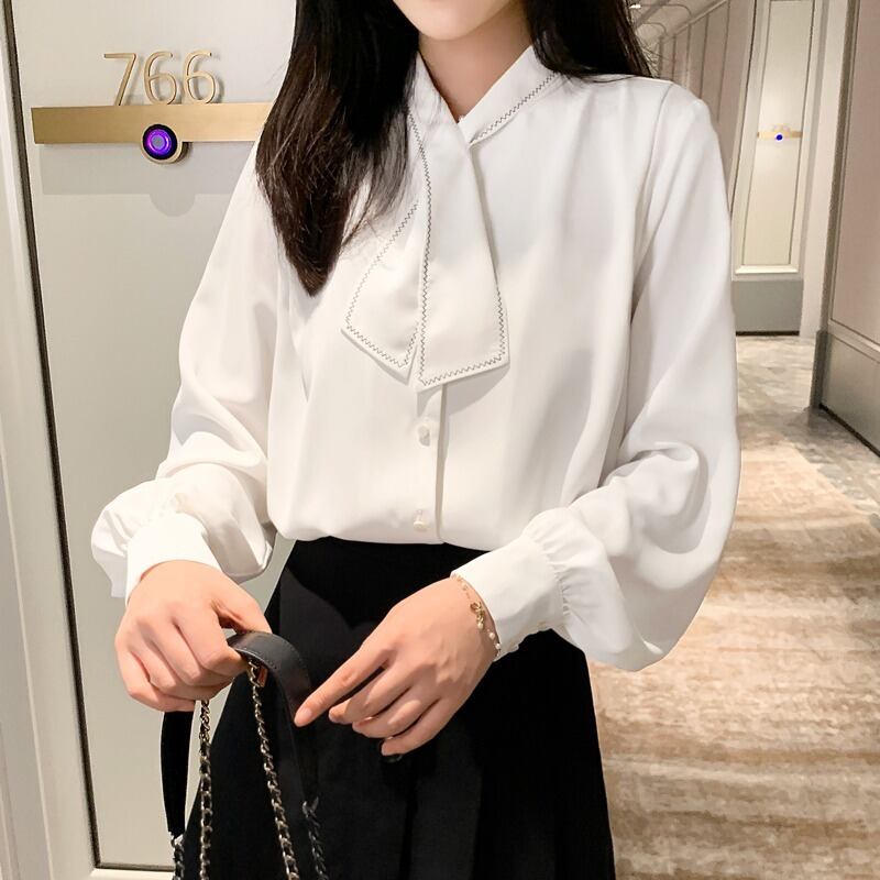 シャツ オータムホワイトルーズトップス レディース ロング 秋物 ハンチェンe36153137955