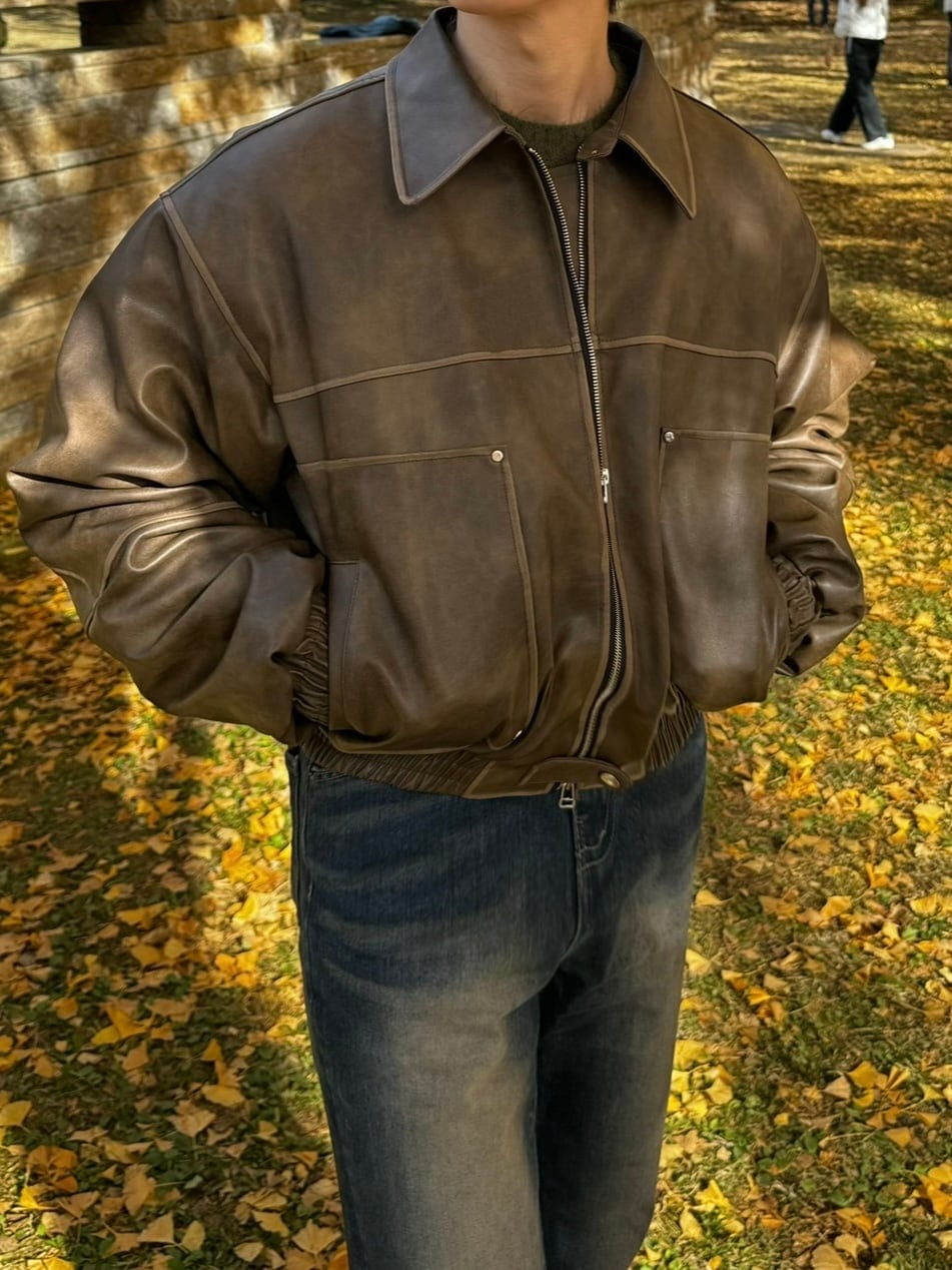 Vintage Velvet Leather Jacket (Brown) | 1AM