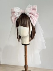 ♡【全7色】MAID ヴェール付き パールリボンカチューシャ cream ♡