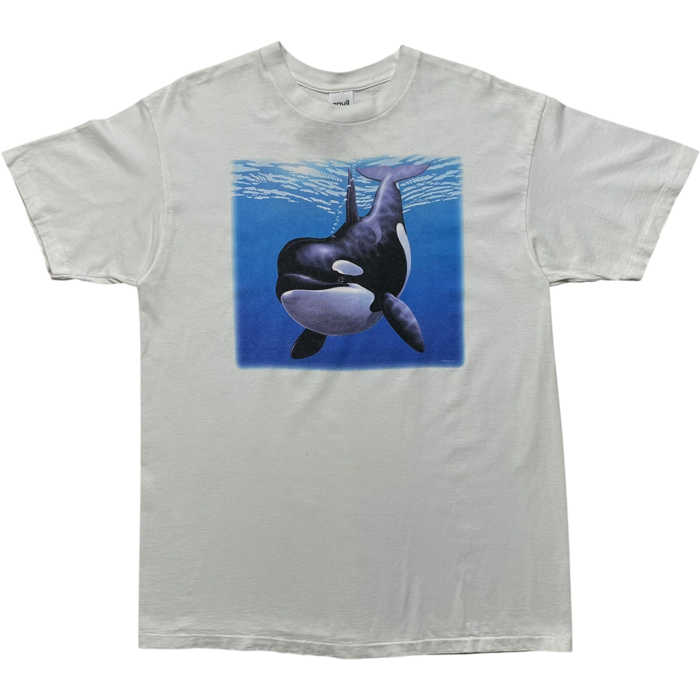 《XL》 anvil アンヴィル Tシャツ プリント クジラ ホワイト シングルステッチ USA製 90年代 vintage no.6615