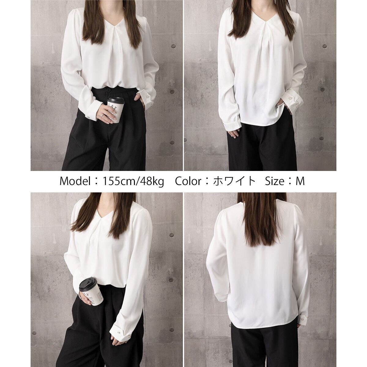 シフォン ブラウス Vネック レディース 春秋 タック きれいめ 大人 通勤 ビジネス オフィス OL 参観日 入学式 卒業式 入園式 卒園式 光沢 体型カバー シンプル 大人可愛い 大人女子