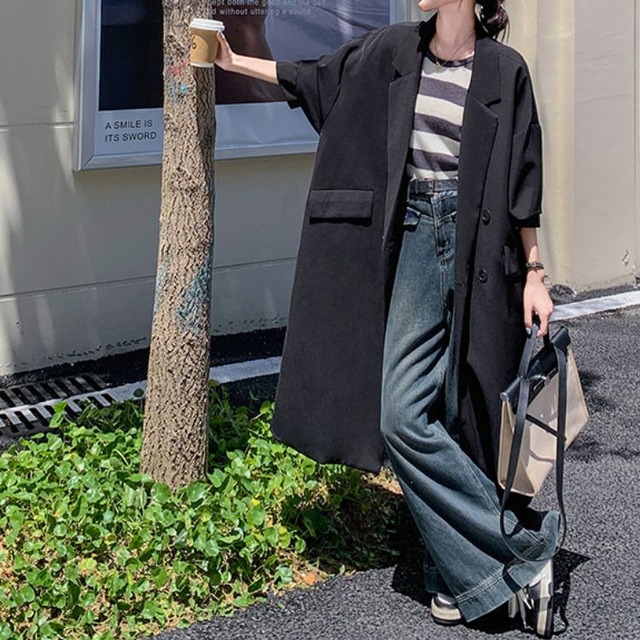 ダブルブレスト ロング丈コート　B0253