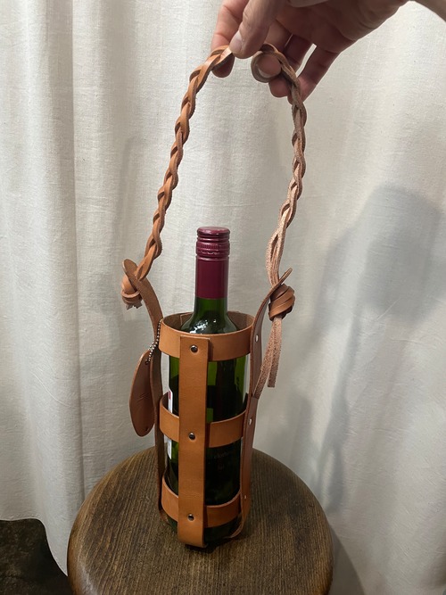 本革ワインバッグ　ワインキャリー　ハンドメイド　花器　花瓶　　革製品　革鞄　　