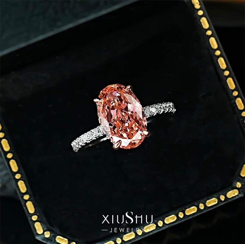 4.5ct 人工パパラチアサファイア オーバル 高炭素ダイヤモンド