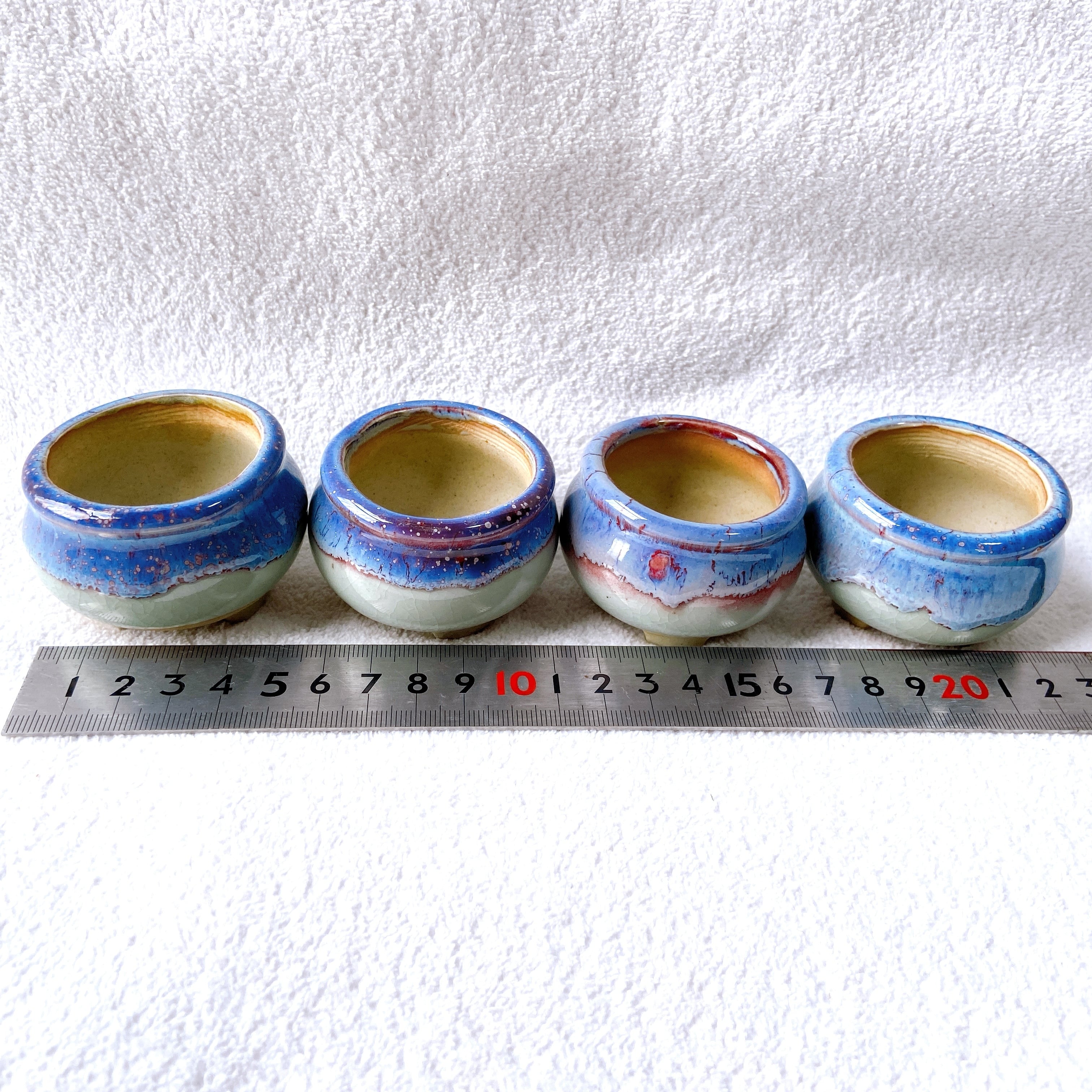 当店1大人気！ 淡く優しい色の陶器植木鉢4点セット】 多肉植物・小品