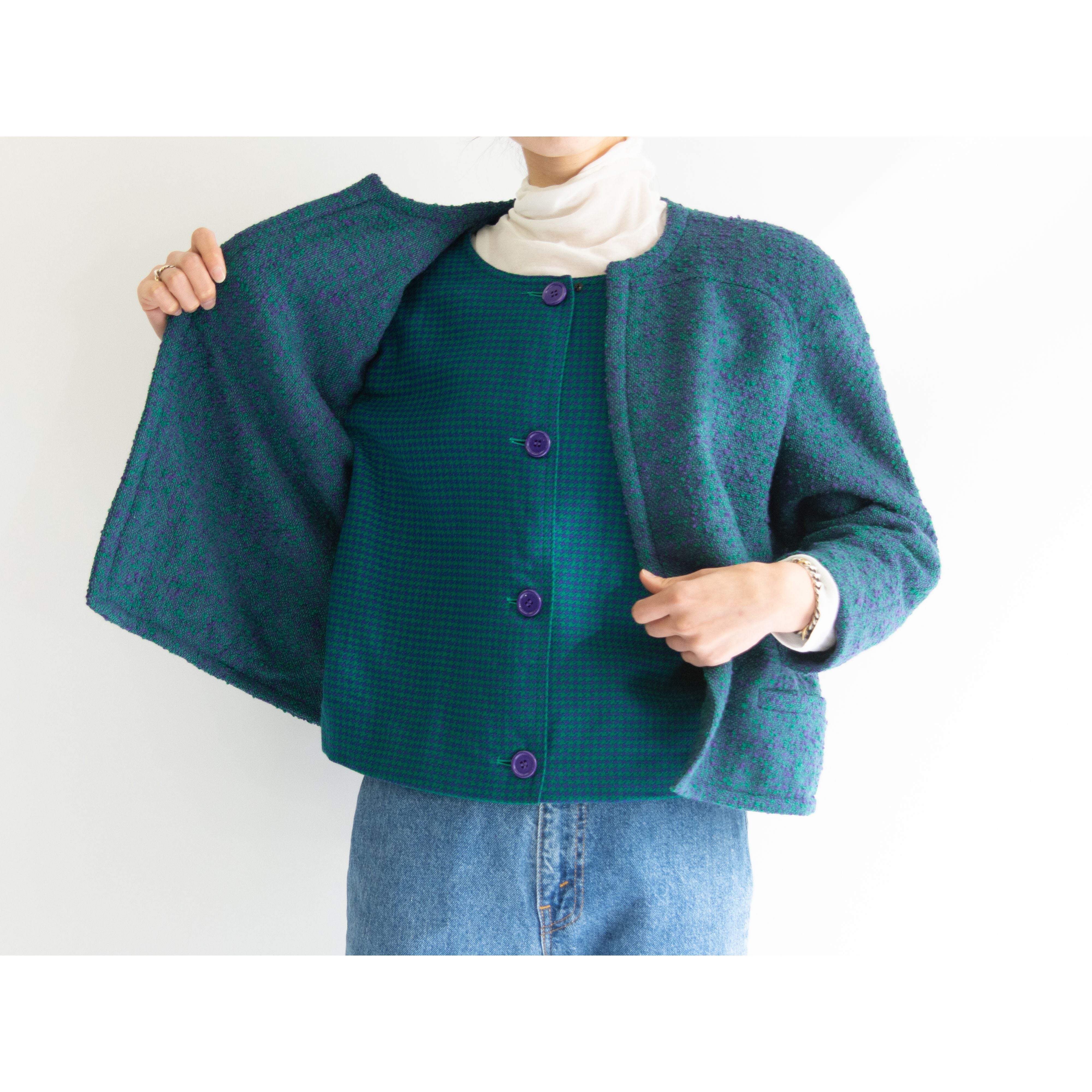 【valentino garavani】Made in Italy Wool-Nylon Tweed Collarless  Jacket（ヴァレンティノ ガラヴァーニ イタリア製 レイヤード ウールツイードノーカラージャケット） | MASCOT/E powered by  BASE