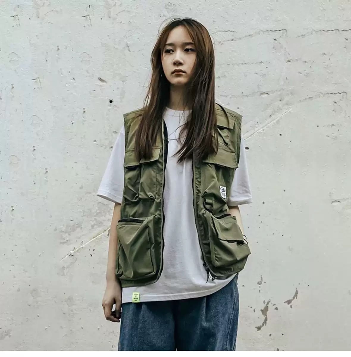 コーデ アップデート アイテム フィッシングベスト アーミーカラー アースカラー ベスト ポケット付き メンズライク カジュアル ダボかわ 古着ライク おじかわ Lamitte Deco トレンド 韓国ファッション ショップ Base店