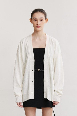 [AFTERHOURS] CONTRAST BOOKLE OVERSIZED CARDIGAN (IVORY)