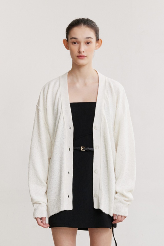 [AFTERHOURS] CONTRAST BOOKLE OVERSIZED CARDIGAN (IVORY)