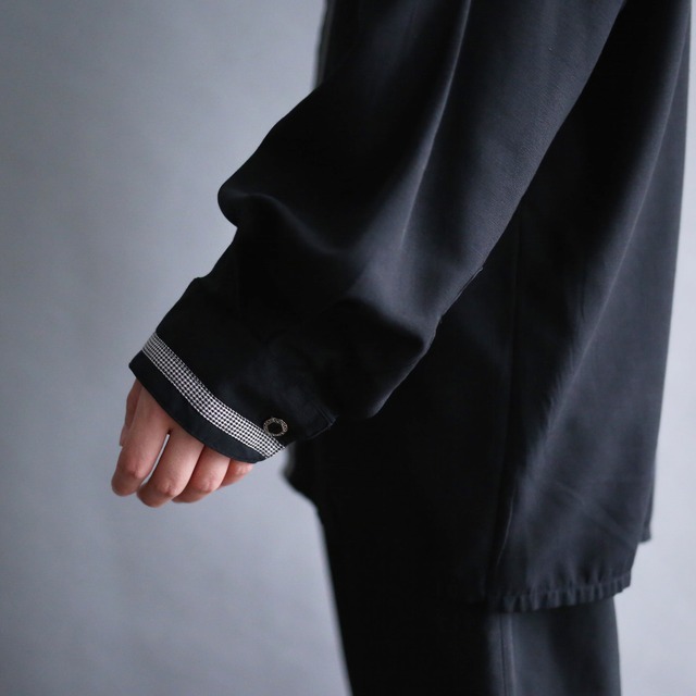 taping line design fly-front band-collar minimal mode shirt