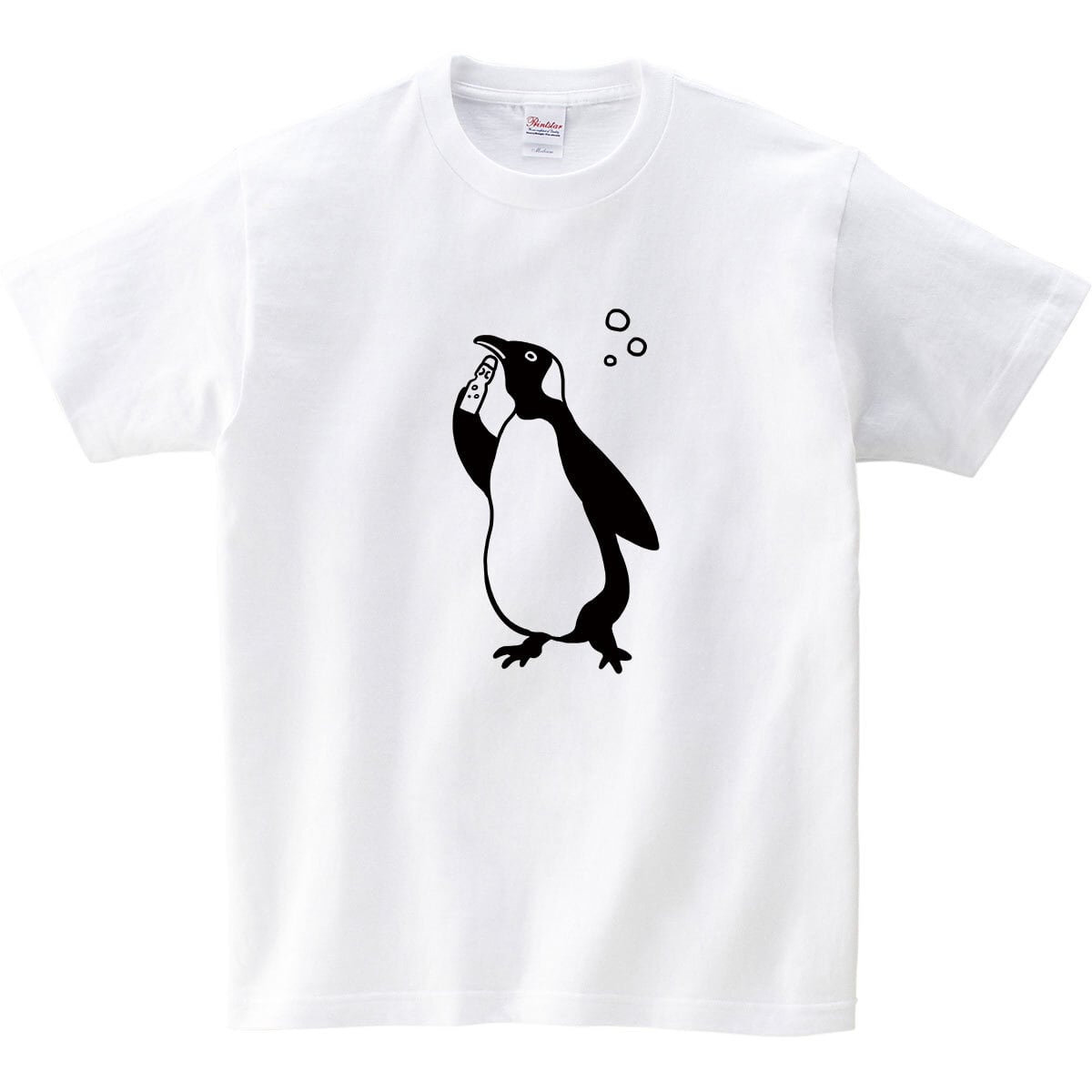ラムネ飲んでる ペンギン Tシャツ am89b ペンギン おもしろ tシャツ 線画 鳥 とり トリ